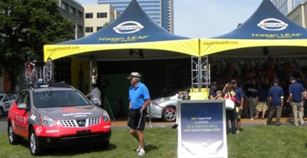 Custom branded canopy tent with logo, professional event tent used for corporate outdoor marketing and brand activation.