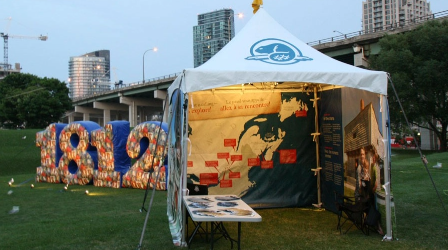 Custom logo event tent with full-color printed walls, branded canopy tent used for outdoor brand activation and experiential marketing.