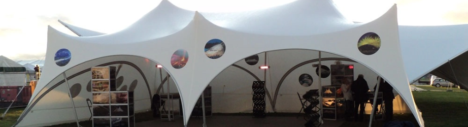 High-performance large tent structure for corporate events and trade fairs.
