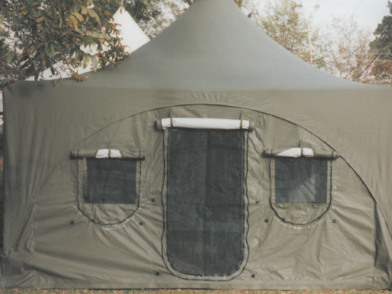 Emergency tent shelter with windows and door