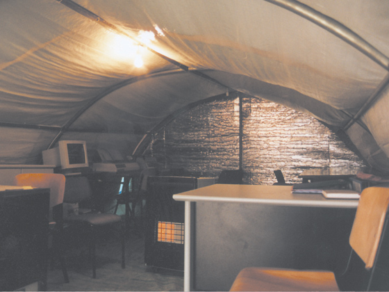 inside an emergency tent