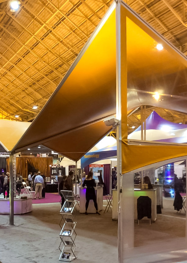 Custom engineered fabric structure at an indoor exhibition