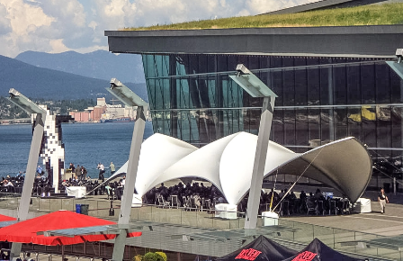 Custom tensile fabric structure at a waterfront public venue