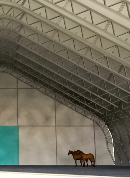 Large industrial fabric storage structure
