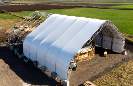 Large industrial fabric storage structure