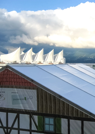 Portable fabric shelter installed for commercial and industrial use