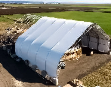 Portable construction shelter installed at a rural jobsite